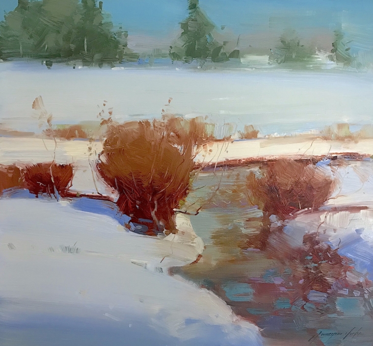 Winter Mood, Original oil Painting, Handmade artwork, One of a Kind                             
